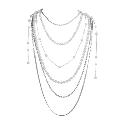 Колье Ниагара (Майорка белая 4-8мм; покрытие родий) 45-48см, Есть комплект