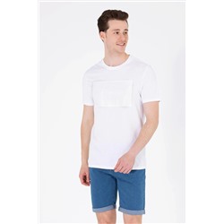 Erkek Beyaz Bisiklet Yaka Tişört