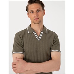 Haki Slim Fit Örme Dokulu Polo Yaka Tişört
