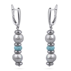 Серьги Селена (жемчуг серо-голубой 8мм, бирюза; покрытие родий), Есть комплект