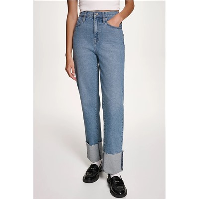 HIGH-RISE RAW-EDGE CUFFED STRAIGHT-LEG JEANS