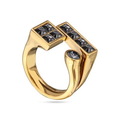 Кольцо Квадро (кристаллы SW темно-серые; покрытие золото), Есть комплект