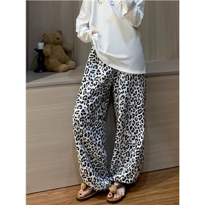 Женские хлопковые брюки с леопардовым принтом