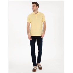Açık Sarı Slim Fit %100 Pamuk Polo Yaka Basic Tişört