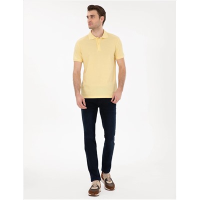Açık Sarı Slim Fit %100 Pamuk Polo Yaka Basic Tişört