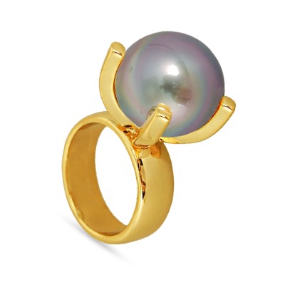 Кольцо (Майорка 16мм серо-коричневая; покрытие золото), Есть комплект