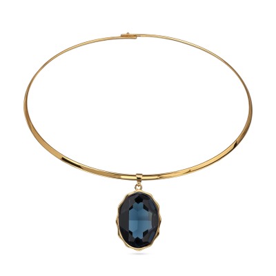 Колье Сияние (кристаллы SW темно-синие; покрытие золото) 42см, Есть комплект