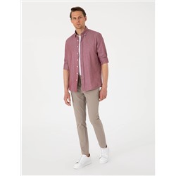 Bordo Oxford Slim Fit Kolay Ütülenebilir Gömlek