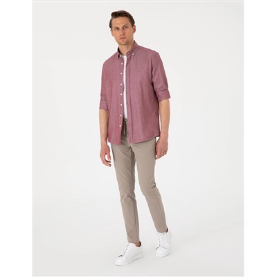 Bordo Oxford Slim Fit Kolay Ütülenebilir Gömlek