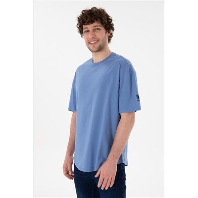 Erkek Long Fit Bisiklet Yaka Koyu Mavi Basic Tişört