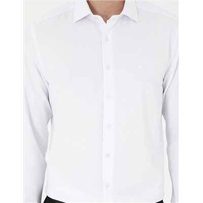 Beyaz Slim Fit Armürlü Uzun Kollu Gömlek