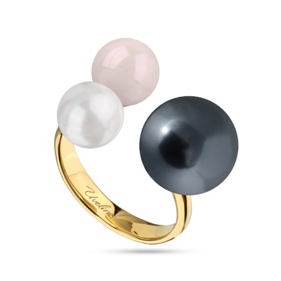Кольцо Акварель (Майорка 10-12мм белая, розовая, темно-серая; золото), Есть комплект