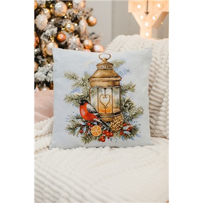 Наволочка 45х45 Снегирь с фонарем