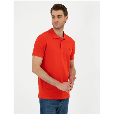 Kırmızı Slim Fit %100 Pamuk Polo Yaka Basic Tişört