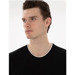 Siyah Slim Fit Bisiklet Yaka Triko Tişört
