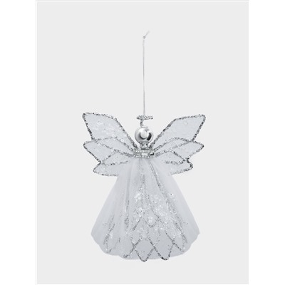 Игрушка елочная, 15 см, металл/ткань, серебристая, Ангел, Event