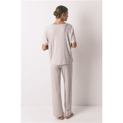 Pijama largo canalé perchado gris