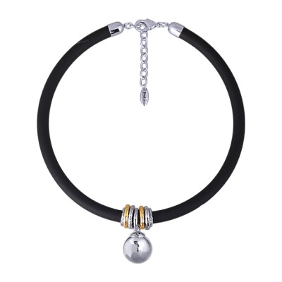 Колье Гевея (бусина 16мм, каучук черный; покрытие родий) 40-45см, Есть комплект