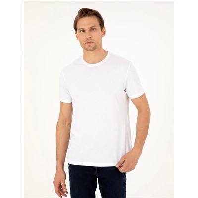 Beyaz %100 Pamuk Slim Fit Bisiklet Yaka Basic Tişört