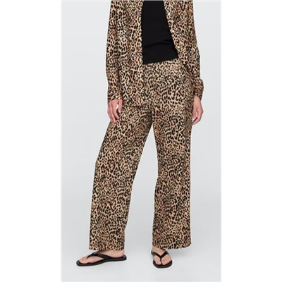 Mid Rise Linen-Blend Pull-On Wide-Leg Pants