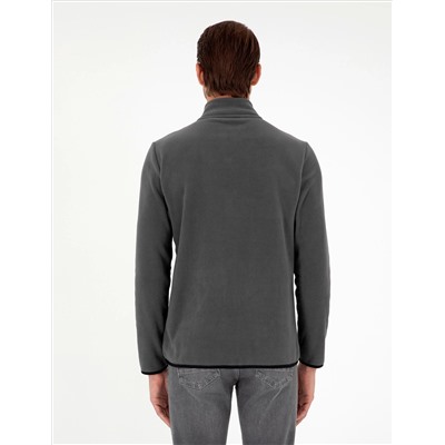 Antrasit Regular Fit Yarım Fermuarlı Polar Sweatshirt