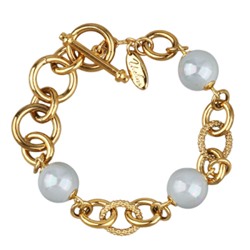 Браслет Симбиоз (Майорка голубая 12мм; покрытие золото) 18-21см, Есть комплект