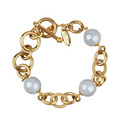 Браслет Симбиоз (Майорка голубая 12мм; покрытие золото) 18-21см, Есть комплект