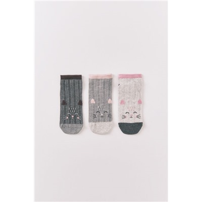 Pack 3 calcetines cortos gatos gris