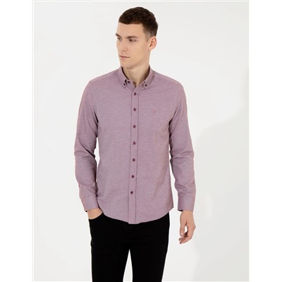 Bordo Slim Fit Oxford Gömlek
