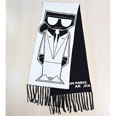 Зимний теплый шарф из окрашенной пряжи с вышитым рисунком мультяшного кота КАР*Л! 😎