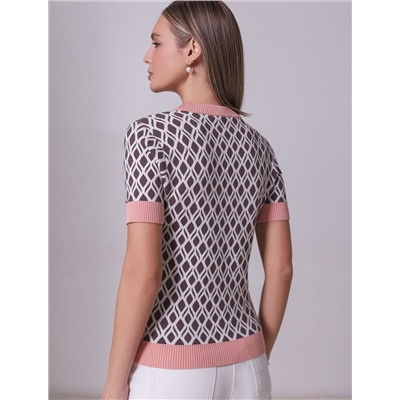 Джемпер с коротким рукавом жаккардовой вязки с принтом ромб