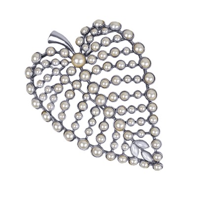 Брошь-кулон (жемчуг белый; покрытие античное серебро), Есть комплект