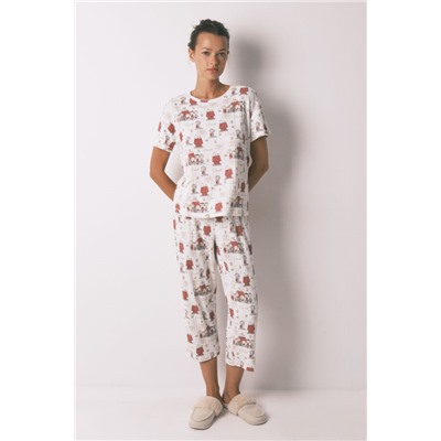 Pijama Capri canalé gris Snoopy