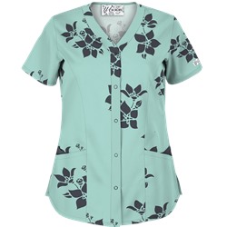 UA Spacious Bouquet Cool Blue Snap Front Scrub Top