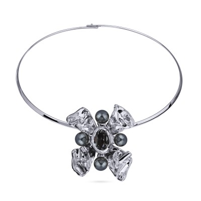 Колье Грациоза (кристаллы SW темно-серые, Майорка; покрытие родий), Есть комплект