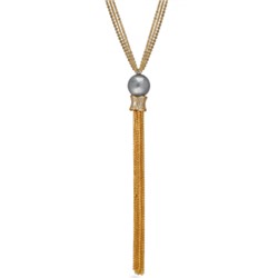 Кулон (Майорка светло-серая 16мм, белый фианит; покрытие золото) 85-90см, Есть комплект