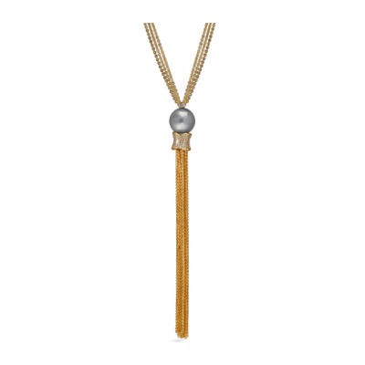 Кулон (Майорка светло-серая 16мм, белый фианит; покрытие золото) 85-90см, Есть комплект