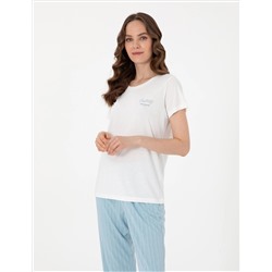 Beyaz Kısakollu Pijama Takımı