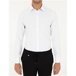 Beyaz Slim Fit Armürlü Uzun Kollu Gömlek