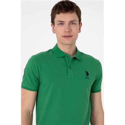 Erkek Slim Fit Polo Yaka Yeşil Basic Tişört