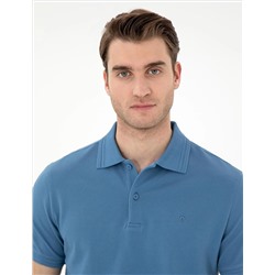 Koyu Mavi Slim Fit %100 Pamuk Polo Yaka Basic Tişört