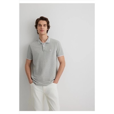 Mavi Yaka Detaylı Gri Polo Tişört Slim Fit / Dar Kesim 064164-28387
