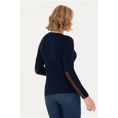 Kadın Lacivert Bisiklet Yaka Basic Kazak