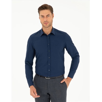 Lacivert Slim Fit Uzun Kollu Gömlek