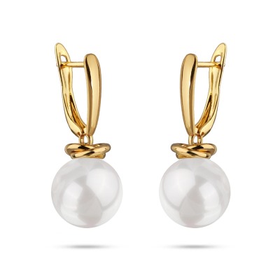 Серьги (Майорка 12мм белая; покрытие золото), Есть комплект