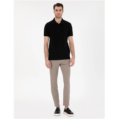 Siyah Slim Fit %100 Pamuk Polo Yaka Basic Tişört