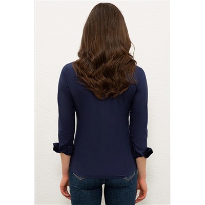 Kadın Lacivert Uzun Kollu Basic Gömlek