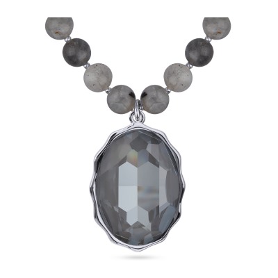 Колье Сияние (кристаллы SW дымчато-серые, лунный опал 8мм; родий) 45-50см, Есть комплект
