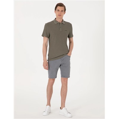 Haki Slim Fit Örme Dokulu Polo Yaka Tişört