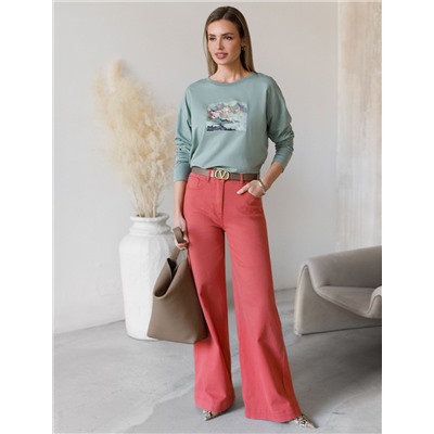 Лонгслив с принтом из премиального хлопка с эластаном